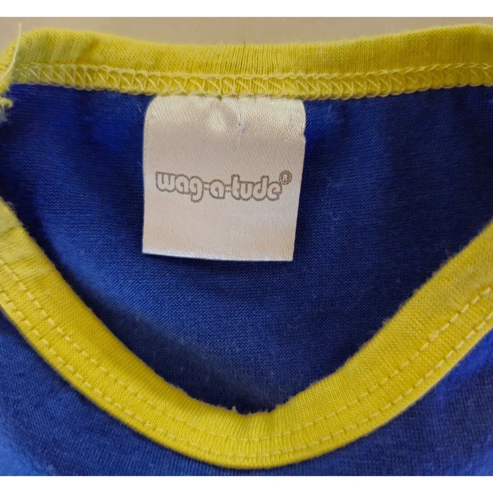 Puppy Dog Summer T Shirt XS Blue Yellow Good Vibes And‎ High Fives Beach Sun Tee